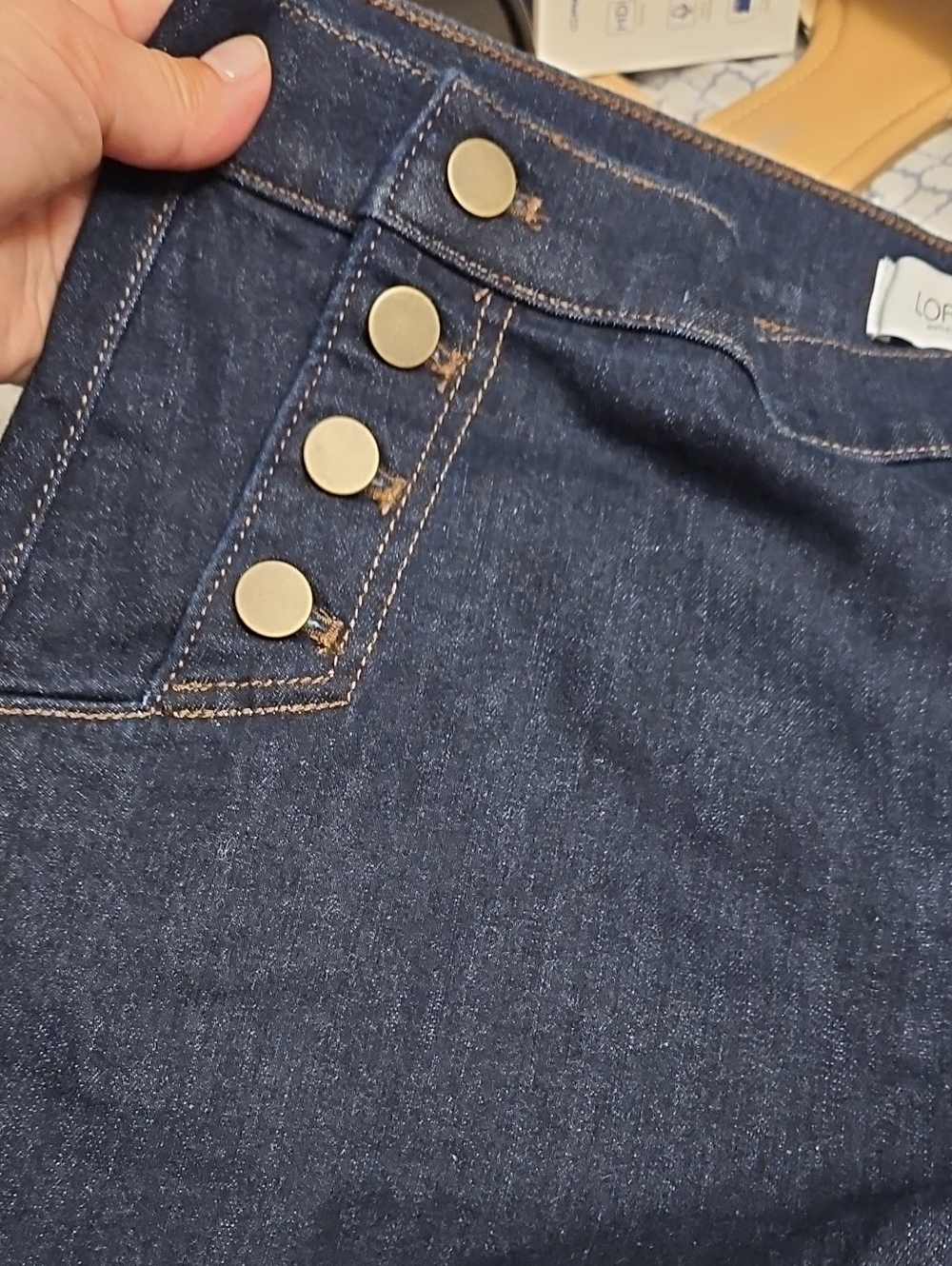 LOFT Dark Blue Denim Jean Shorts with Brass Buttons K1